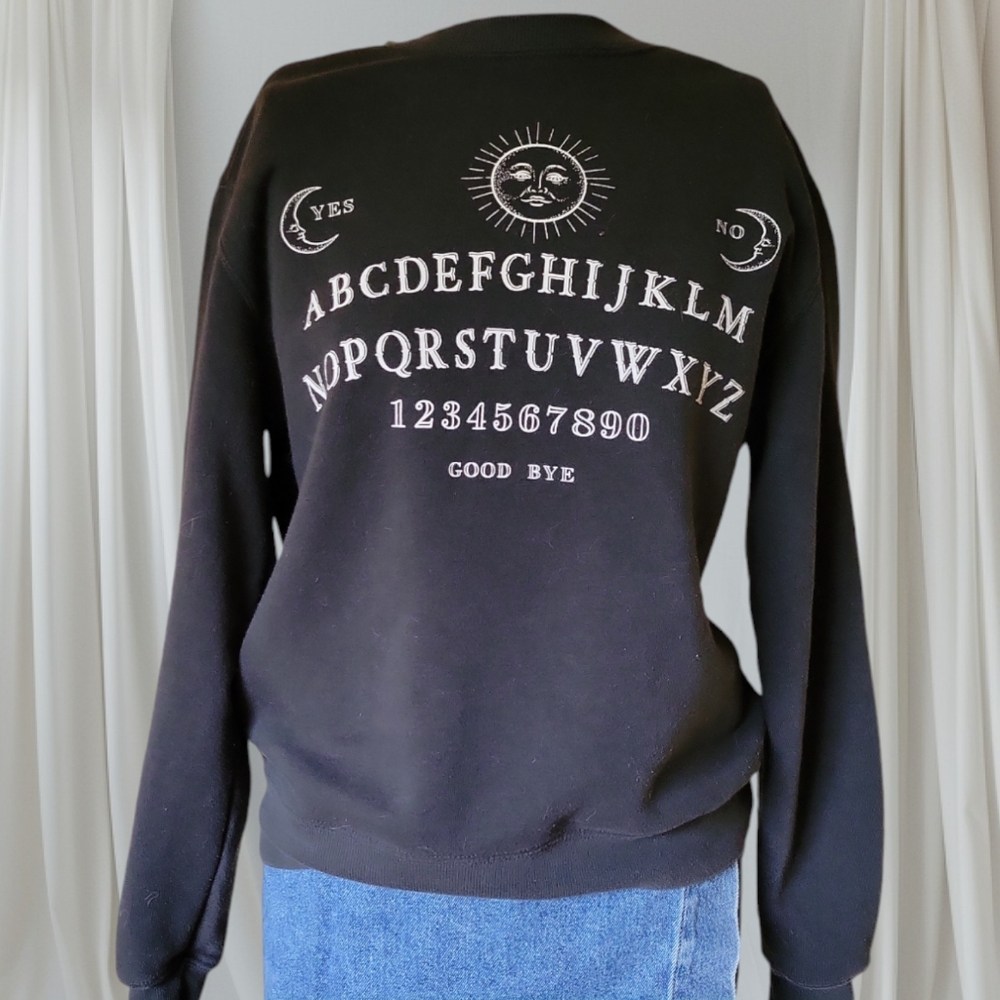 Hasbro Black Sweatshirt With Ouiji Board Print Mystical Cozy Small NWOT